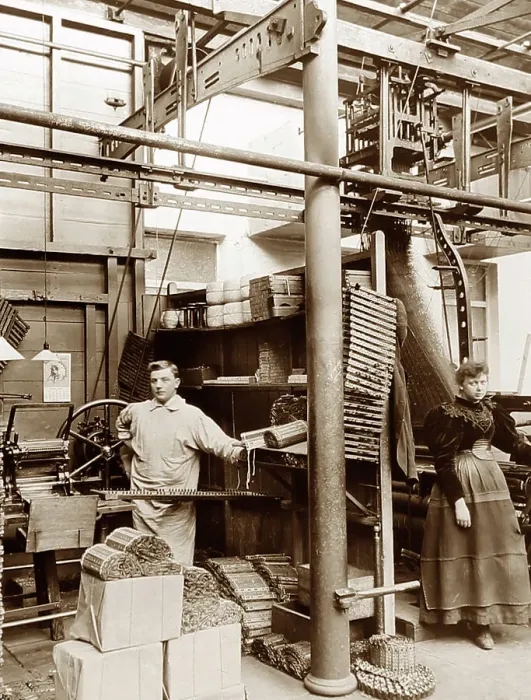 Framed Print : Card cutting machine in a woollen mill in Bradford Framed Print : Card cutting machine in a woollen mill in Bradford