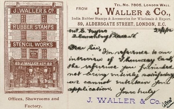 Card from J Waller & Co to an unsuccessful job applicant