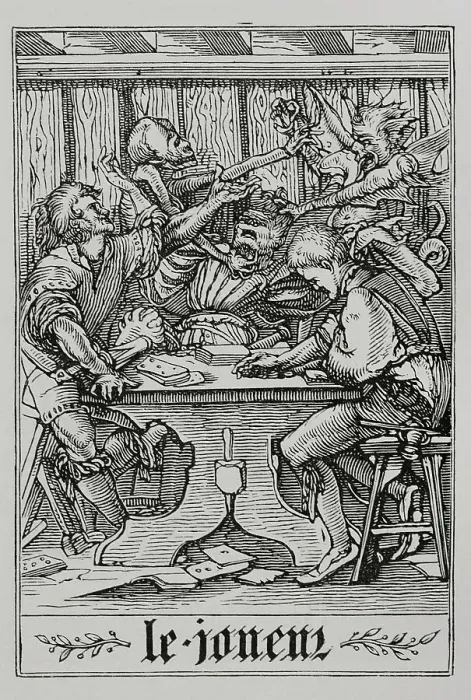 Framed Print : The Card Player. The Death and a demon attacking Framed Print : The Card Player. The Death and a demon attacking