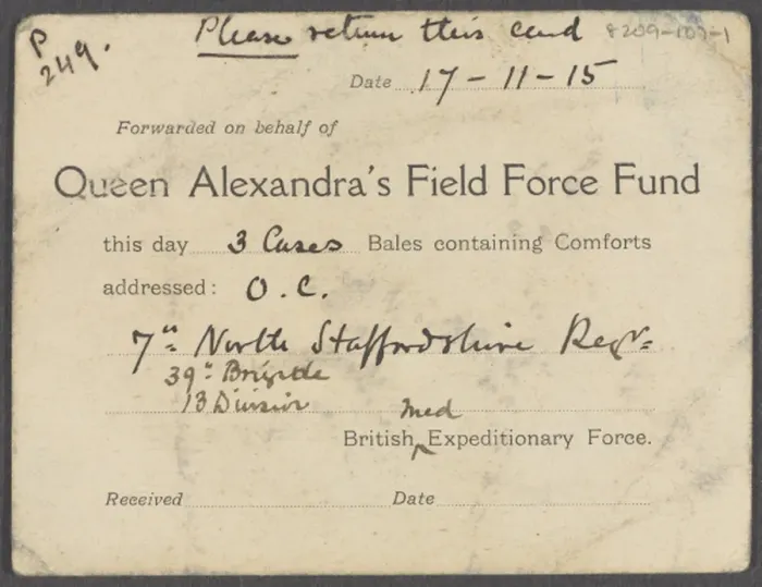 Framed Print : Card sent with comforts by Queen Alexandas Field Force Fund Framed Print : Card sent with comforts by Queen Alexandas Field Force Fund