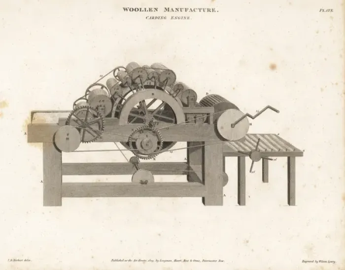 Framed Print : Carding engine used for wool manufacture, 18th century Framed Print : Carding engine used for wool manufacture, 18th century