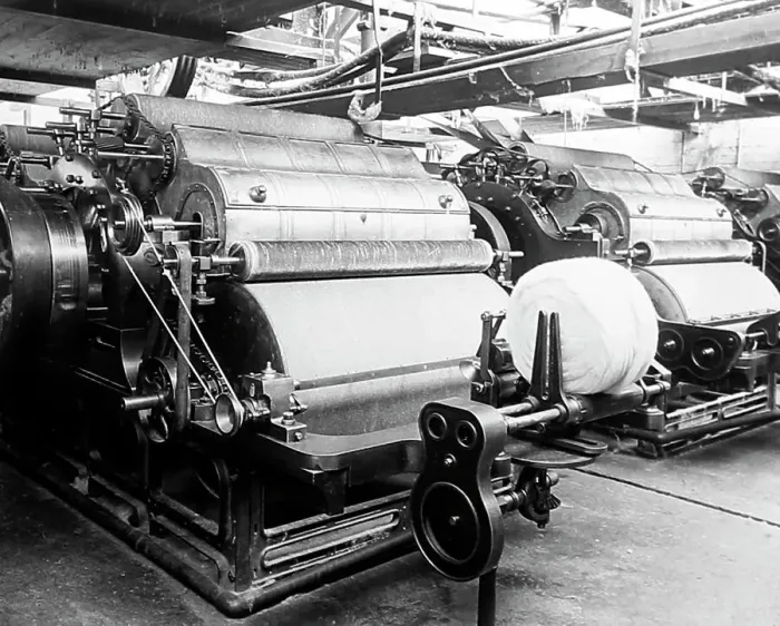 Framed Print : Carding machines in a woollen mill in Bradford Framed Print : Carding machines in a woollen mill in Bradford