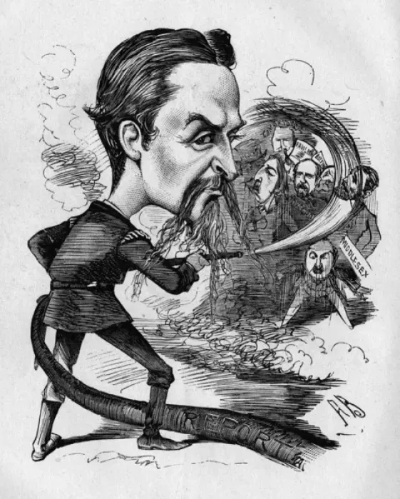 Framed Print : Caricature, Captain Eyre Massey Shaw, fire brigade chief Framed Print : Caricature, Captain Eyre Massey Shaw, fire brigade chief