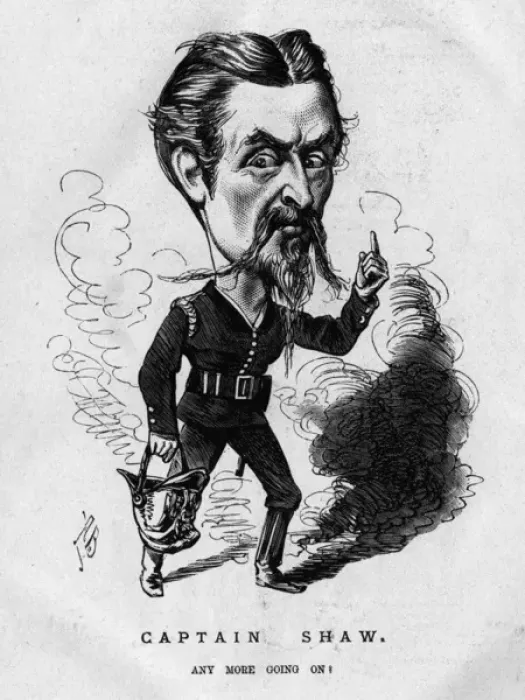 Framed Print : Caricature, Captain Eyre Massey Shaw, fire brigade chief Framed Print : Caricature, Captain Eyre Massey Shaw, fire brigade chief