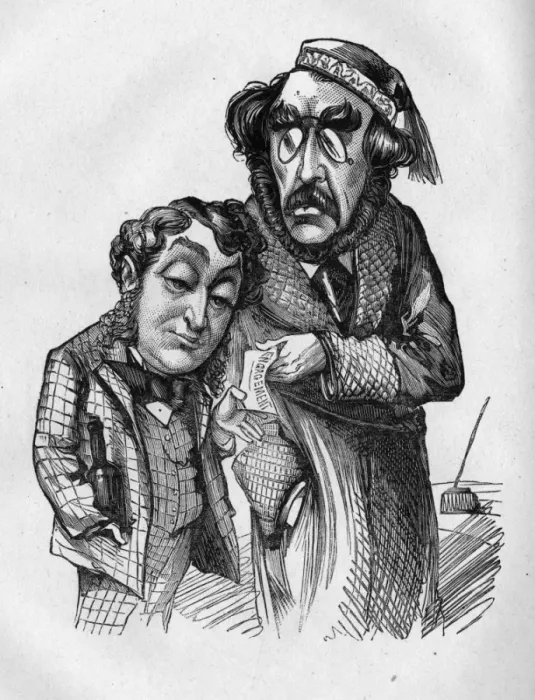 Framed Print : Caricature of David James and James Albery Framed Print : Caricature of David James and James Albery