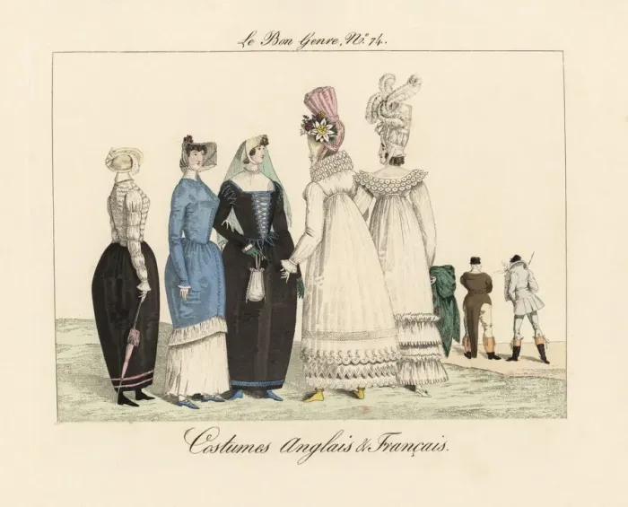 Framed Print : Caricature of French and English costumes, circa 1815 Framed Print : Caricature of French and English costumes, circa 1815