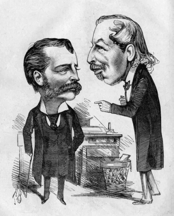 Framed Print : Caricature of G Edwardes and E L Blanchard Framed Print : Caricature of G Edwardes and E L Blanchard