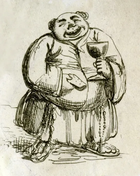 Framed Print : Caricature of a gluttonous monk Framed Print : Caricature of a gluttonous monk