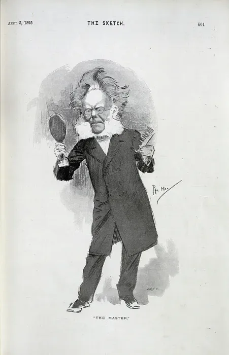 Framed Print : Caricature illustration of Henrik Ibsen, by Phil May Framed Print : Caricature illustration of Henrik Ibsen, by Phil May