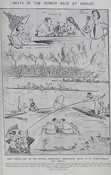 Caricature illustration of scenes at Henley by H M Bateman