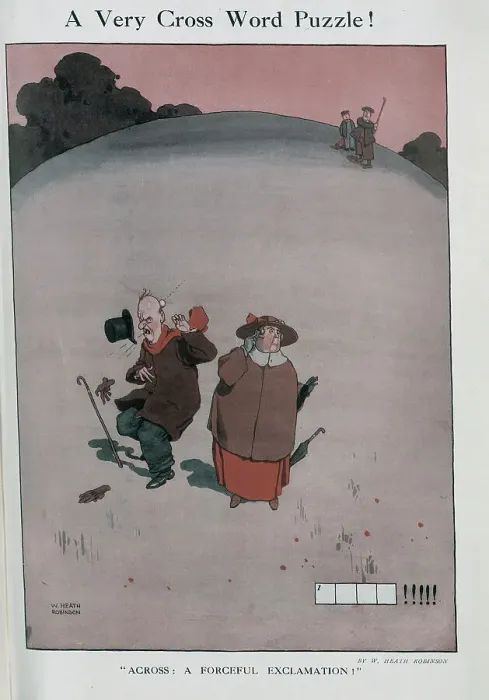 Framed Print : Caricature illustration by W Heath Robinson. Showing angry man being hit by golf ball in foreground, woman with finger in her ear, two golfers in background looking Framed Print : Caricature illustration by W Heath Robinson. Showing angry man being hit by golf ball in foreground, woman with finger in her ear, two golfers in background looking