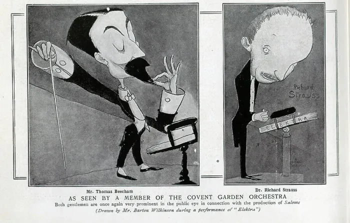 Framed Print : Caricature illustrations of Mr Thomas Beecham and Mr Richard Strauss. With description, Dr Richard Strauss as seen by a member of the Covent Garden Orchestra; Both gentlemen are once again very prominent in the public eye in connection with Framed Print : Caricature illustrations of Mr Thomas Beecham and Mr Richard Strauss. With description, Dr Richard Strauss as seen by a member of the Covent Garden Orchestra; Both gentlemen are once again very prominent in the public eye in connection with