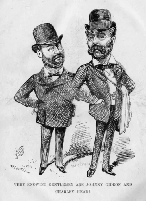 Framed Print : Caricature of Johnny Gideon and Charley Head Framed Print : Caricature of Johnny Gideon and Charley Head