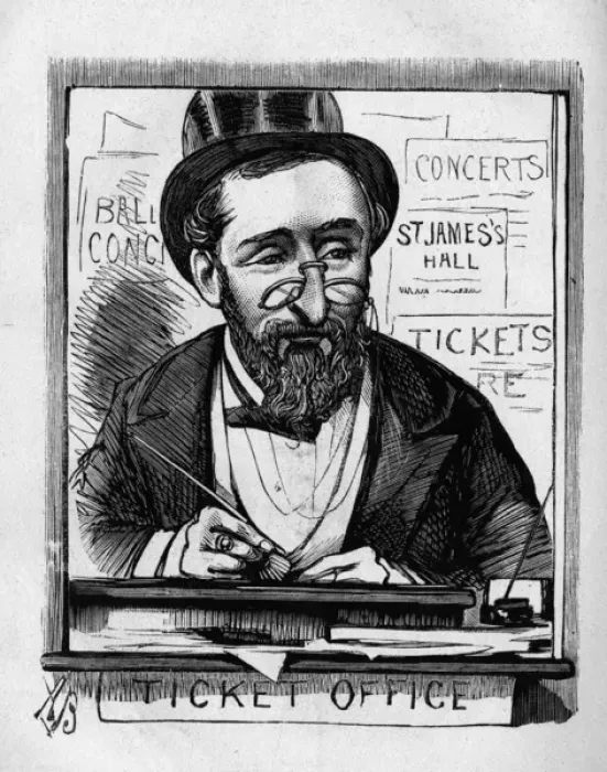 Framed Print : Caricature of Mr A Austin, St Jamess Hall, London Framed Print : Caricature of Mr A Austin, St Jamess Hall, London