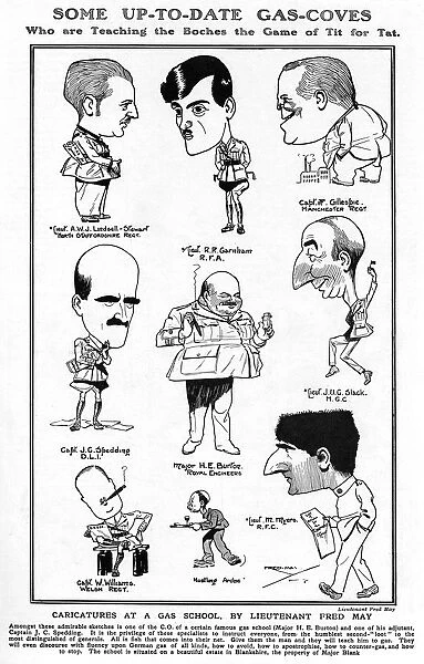 Caricatures at a gas school by Lieut. Fred May, WW1