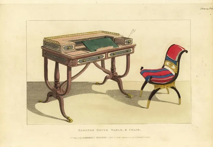 Framed Print : Carlton House table and chair, 1814 Framed Print : Carlton House table and chair, 1814