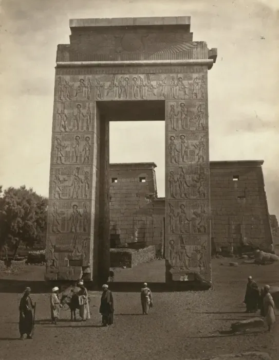 Framed Print : At Carnac. People near pylons, Karnak, Egypt. Date between 1856 and 1860 Framed Print : At Carnac. People near pylons, Karnak, Egypt. Date between 1856 and 1860