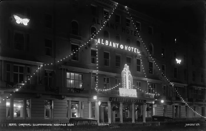 Framed Print : Carnival Illuminations at Albany Hotel Framed Print : Carnival Illuminations at Albany Hotel