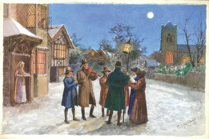 Framed Print : Carol Singers Christmas card design Watercolour Framed Print : Carol Singers Christmas card design Watercolour