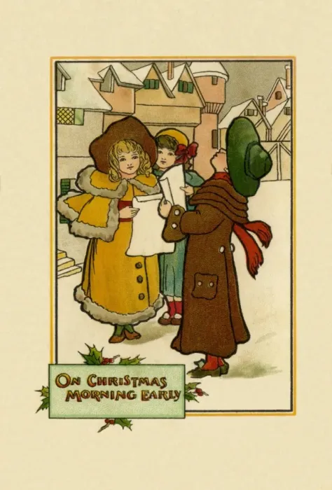 Framed Print : Carolling. Three carol singers in period costume. Date: circa 1903 Framed Print : Carolling. Three carol singers in period costume. Date: circa 1903
