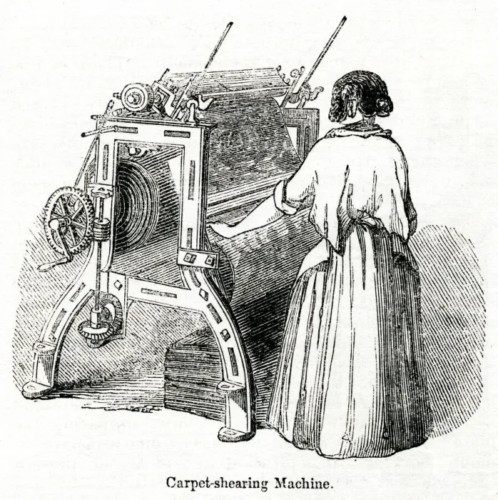 Framed Print : Carpet shearing machine in a Glasgow carpet factory Framed Print : Carpet shearing machine in a Glasgow carpet factory