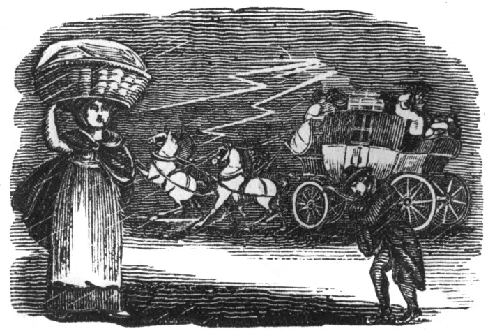 Framed Print : Carriage and pedestrians in thunderstorm, c. 1800 Framed Print : Carriage and pedestrians in thunderstorm, c. 1800