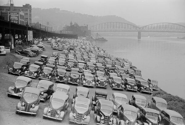 Cars parked along Allegheny River, Pittsburgh, Pennsylvania