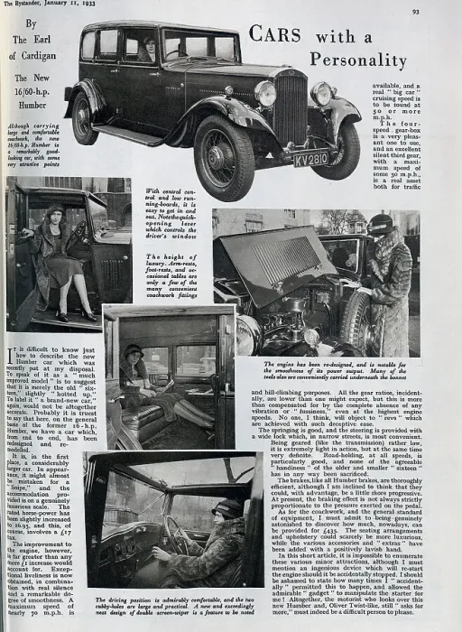Framed Print : Cars with a personality, the Humber by Lord Cardigan. Advertorial with photographs of the new Humber 16 / 60 HP. With descriptions, Although carrying large and comfortable coachwork, the new 16 / 60-h. p Framed Print : Cars with a personality, the Humber by Lord Cardigan. Advertorial with photographs of the new Humber 16 / 60 HP. With descriptions, Although carrying large and comfortable coachwork, the new 16 / 60-h. p
