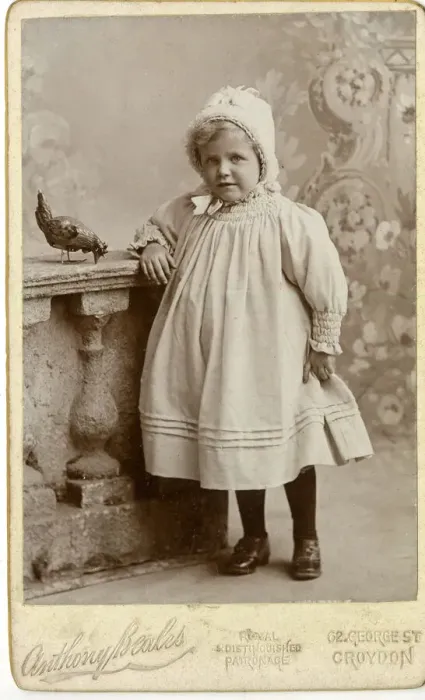 Framed Print : Carte de visite - child in a studio photo, Croydon Framed Print : Carte de visite - child in a studio photo, Croydon
