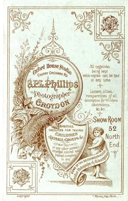 Framed Print : Carte de Visite back design,s P L Phillips, photographer Framed Print : Carte de Visite back design,s P L Phillips, photographer