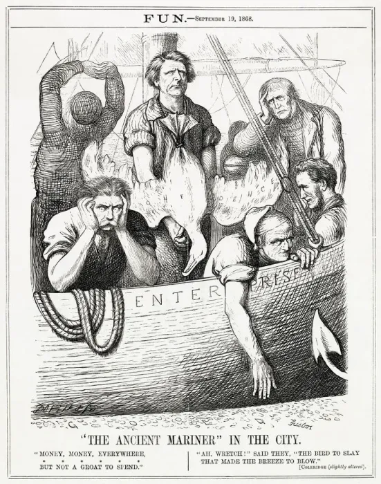 Framed Print : Cartoon, The Ancient Mariner in the City (financiers) Framed Print : Cartoon, The Ancient Mariner in the City (financiers)