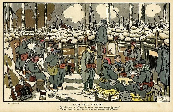 Cartoon, Between two attacks, WW1