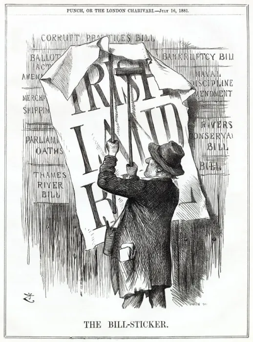 Framed Print : Cartoon, The Bill-Sticker (Gladstone and Irish Land Bill) Framed Print : Cartoon, The Bill-Sticker (Gladstone and Irish Land Bill)