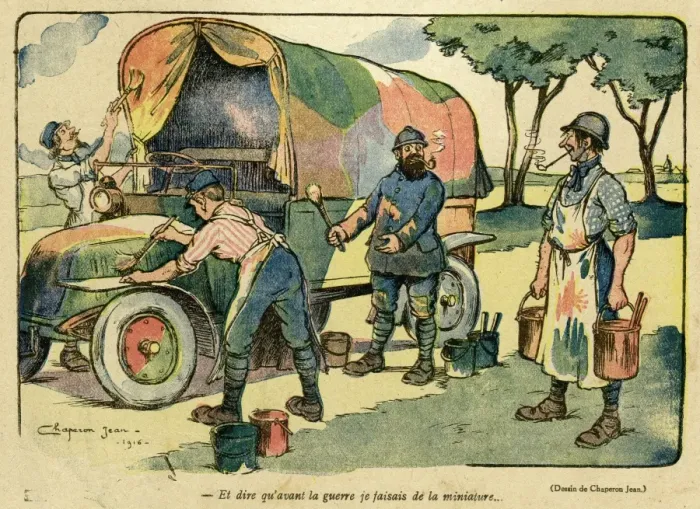 Framed Print : Cartoon, Camouflaging a lorry, WW1 Framed Print : Cartoon, Camouflaging a lorry, WW1