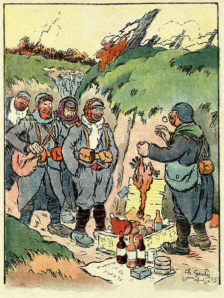 Cartoon, Christmas preparations, WW1