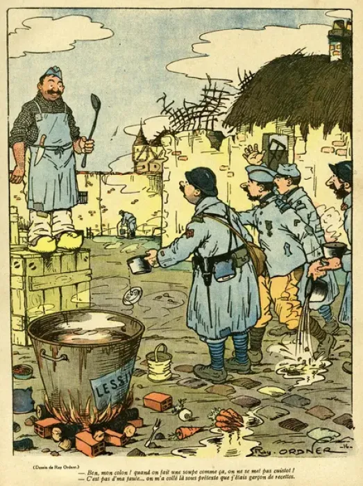 Framed Print : Cartoon, Complaining to the cook, WW1 Framed Print : Cartoon, Complaining to the cook, WW1