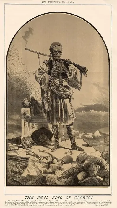Framed Print : Cartoon, Death, the real King of Greece. Date: 1870 Framed Print : Cartoon, Death, the real King of Greece. Date: 1870