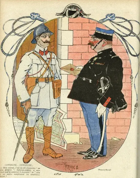Framed Print : Cartoon, Delivering a letter, WW1 Framed Print : Cartoon, Delivering a letter, WW1