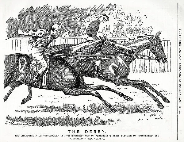 Cartoon, The Derby, Joseph Chamberlain wins the race