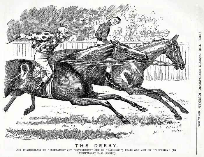 Framed Print : Cartoon, The Derby, Joseph Chamberlain wins the race Framed Print : Cartoon, The Derby, Joseph Chamberlain wins the race