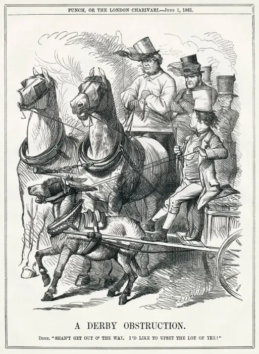 Framed Print : Cartoon, A Derby Obstruction (Disraeli versus Liberal Party) Framed Print : Cartoon, A Derby Obstruction (Disraeli versus Liberal Party)
