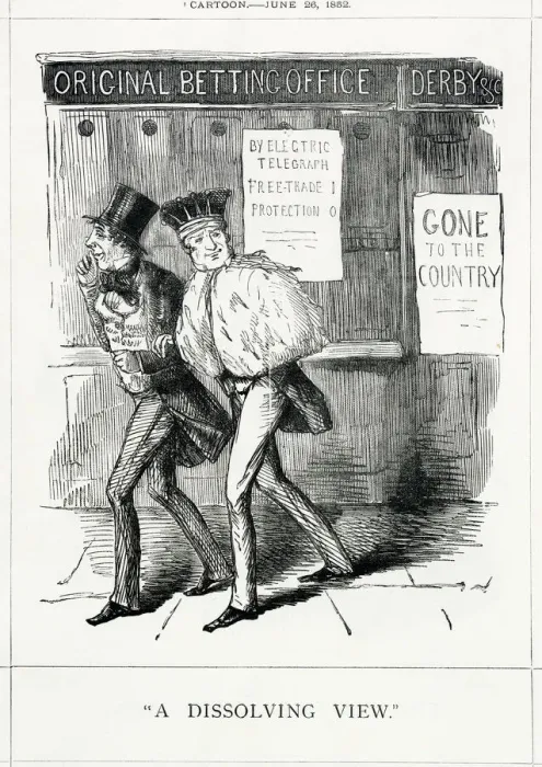 Framed Print : Cartoon, A Dissolving View (Disraeli and Derby) Framed Print : Cartoon, A Dissolving View (Disraeli and Derby)
