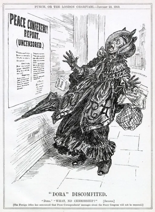 Framed Print : Cartoon, Dora Discomfited -- when peace returns after the end of World War One Framed Print : Cartoon, Dora Discomfited -- when peace returns after the end of World War One