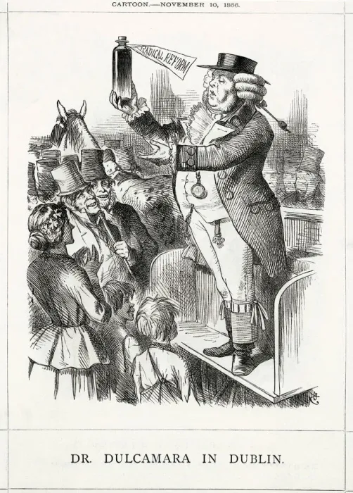 Framed Print : Cartoon, Dr Dulcamara in Dublin (John Bright) Framed Print : Cartoon, Dr Dulcamara in Dublin (John Bright)