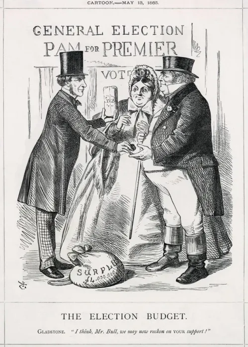 Framed Print : Cartoon, The Election Budget (Gladstone) Framed Print : Cartoon, The Election Budget (Gladstone)