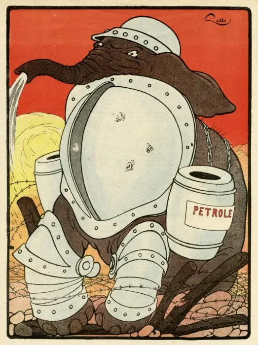 Framed Print : Cartoon, Elephants in armour, WW1 Framed Print : Cartoon, Elephants in armour, WW1