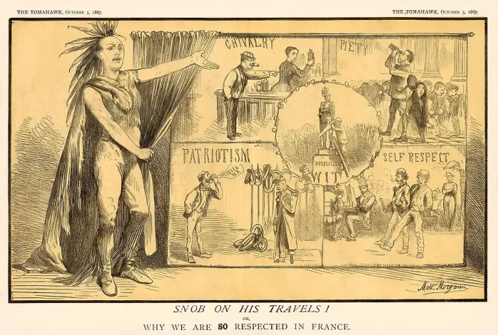 Framed Print : Cartoon, why the Englishman is so respected abroad ! Date: 1867 Framed Print : Cartoon, why the Englishman is so respected abroad ! Date: 1867