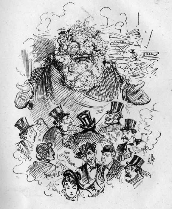 Framed Print : Cartoon, Father Christmas and theatre people Framed Print : Cartoon, Father Christmas and theatre people