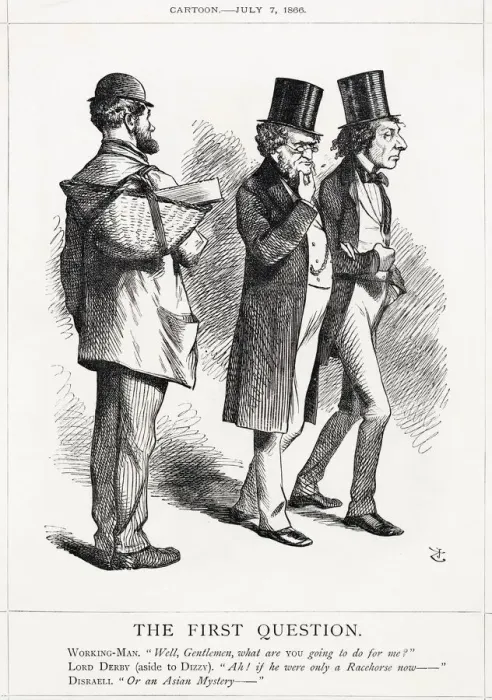 Framed Print : Cartoon, The First Question (Derby and Disraeli) Framed Print : Cartoon, The First Question (Derby and Disraeli)
