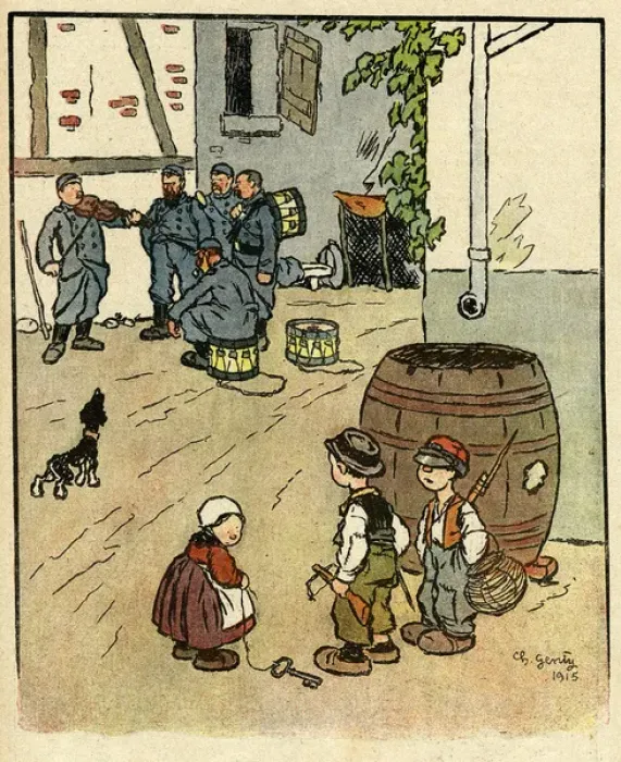 Framed Print : Cartoon, French soldiers in quarters, WW1 Framed Print : Cartoon, French soldiers in quarters, WW1